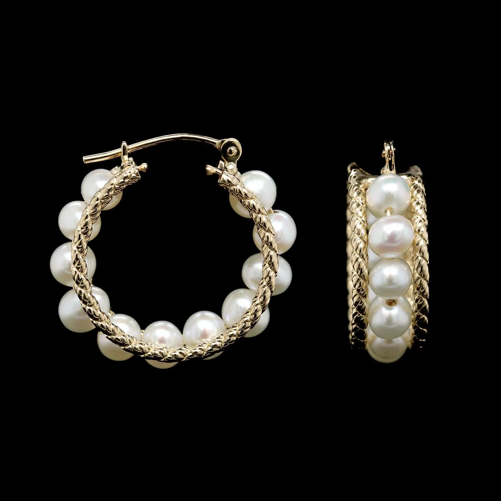 14K Yellow Gold Estate Cultured Pearl Hoop Earrings