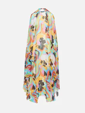 Abstract Floral Cape Dress