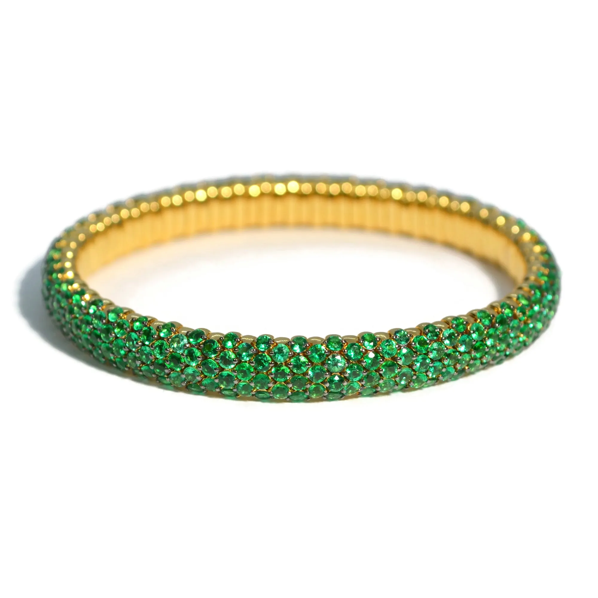 AFJ Diamond Collection - Flexible Bracelet with Emeralds, 18k Yellow Gold