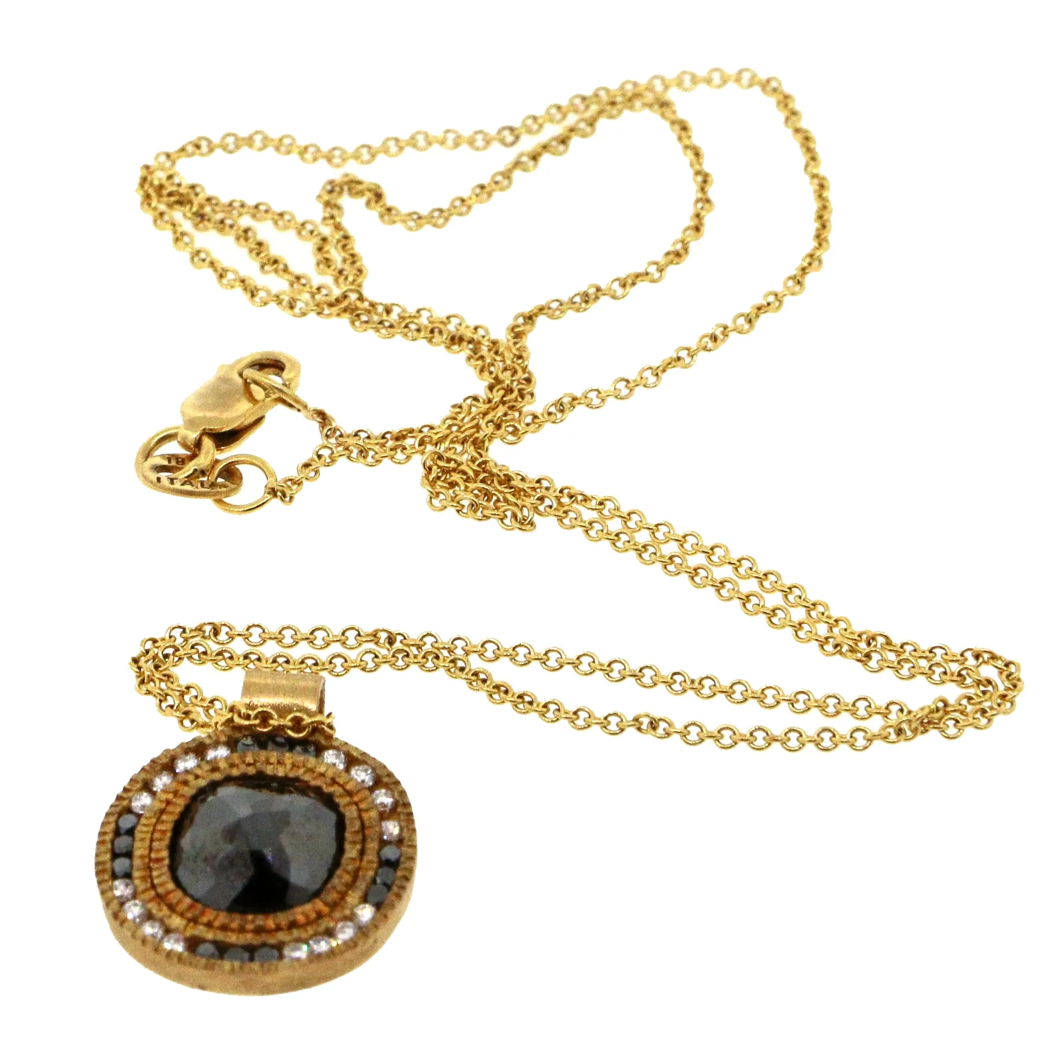 Black and White Diamond, Onyx Gold Pendant Necklace