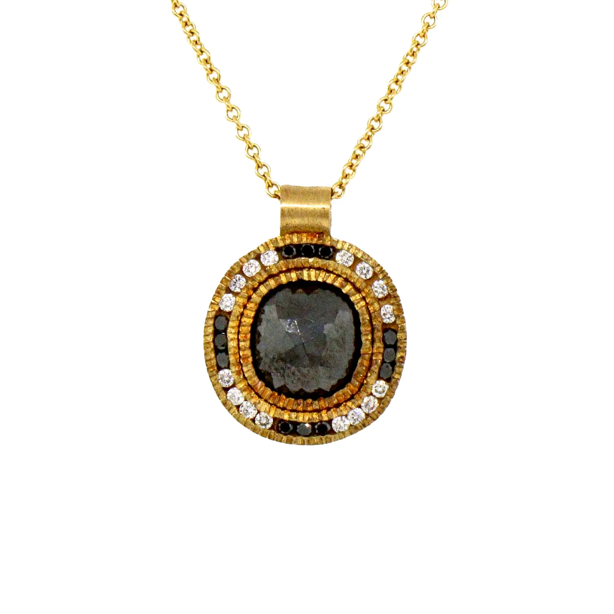 Black and White Diamond, Onyx Gold Pendant Necklace