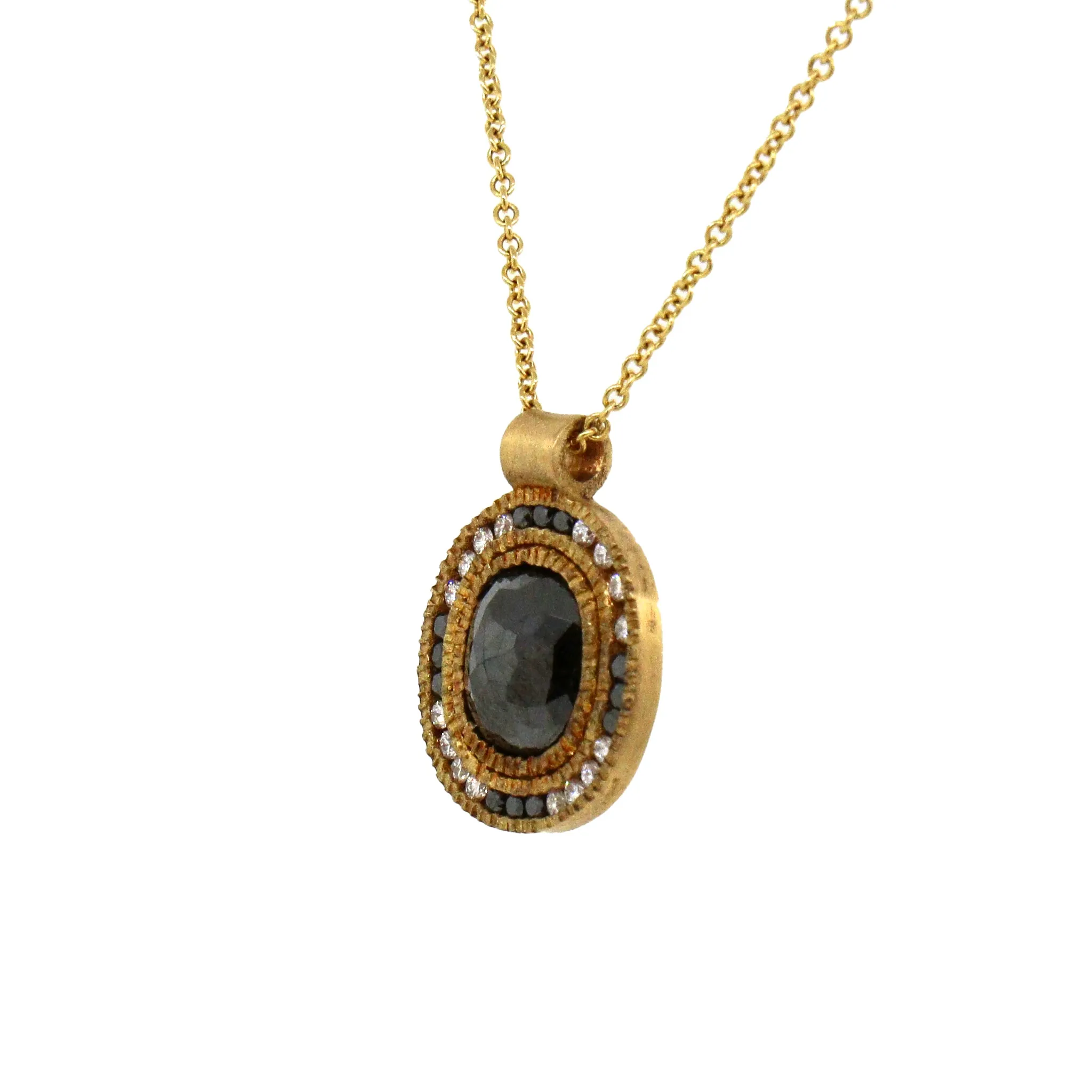 Black and White Diamond, Onyx Gold Pendant Necklace