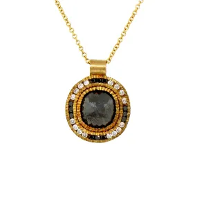 Black and White Diamond, Onyx Gold Pendant Necklace