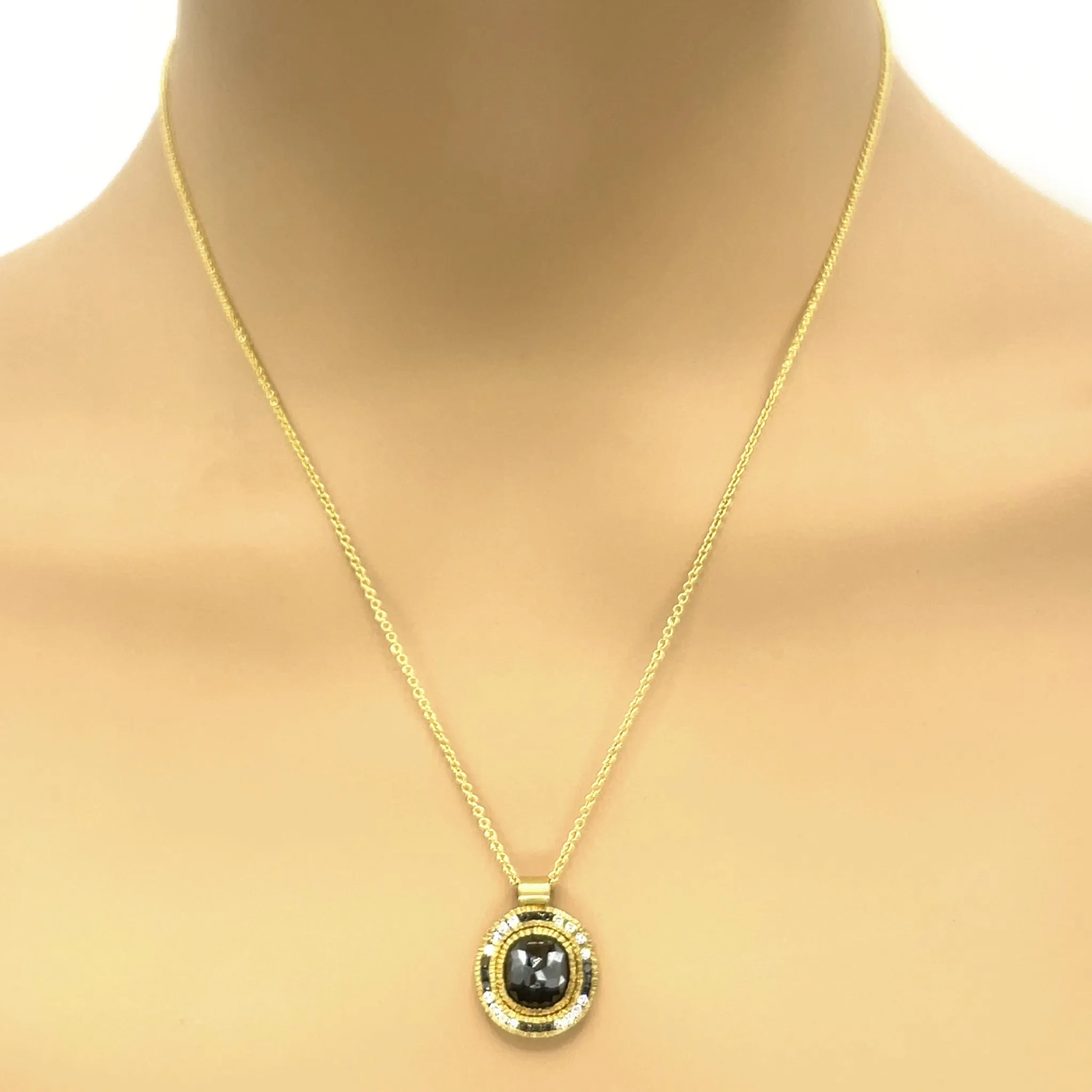 Black and White Diamond, Onyx Gold Pendant Necklace