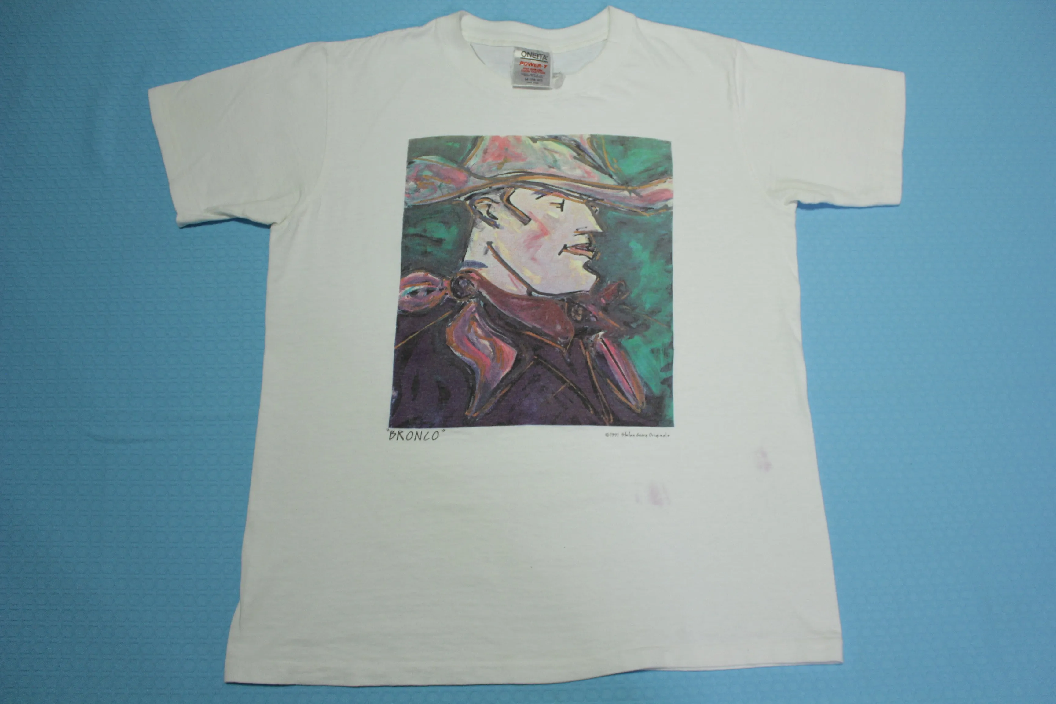 BRONCO Stefan Georg Originals 1991 Vintage 90's NYC Oneita Single Stitch Art T-Shirt