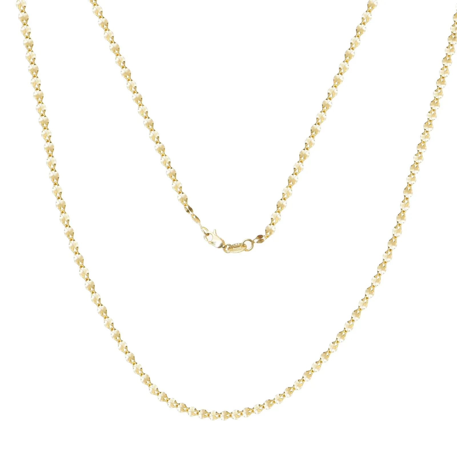 Classic Mirror Chain Necklace in Solid 10k Yellow Gold