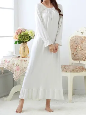 Coral Red Cozy Cotton Crew Neck Nightgown for Women