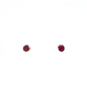 Estate 14k Yellow Gold Round Ruby Four Prong Stud Earrings