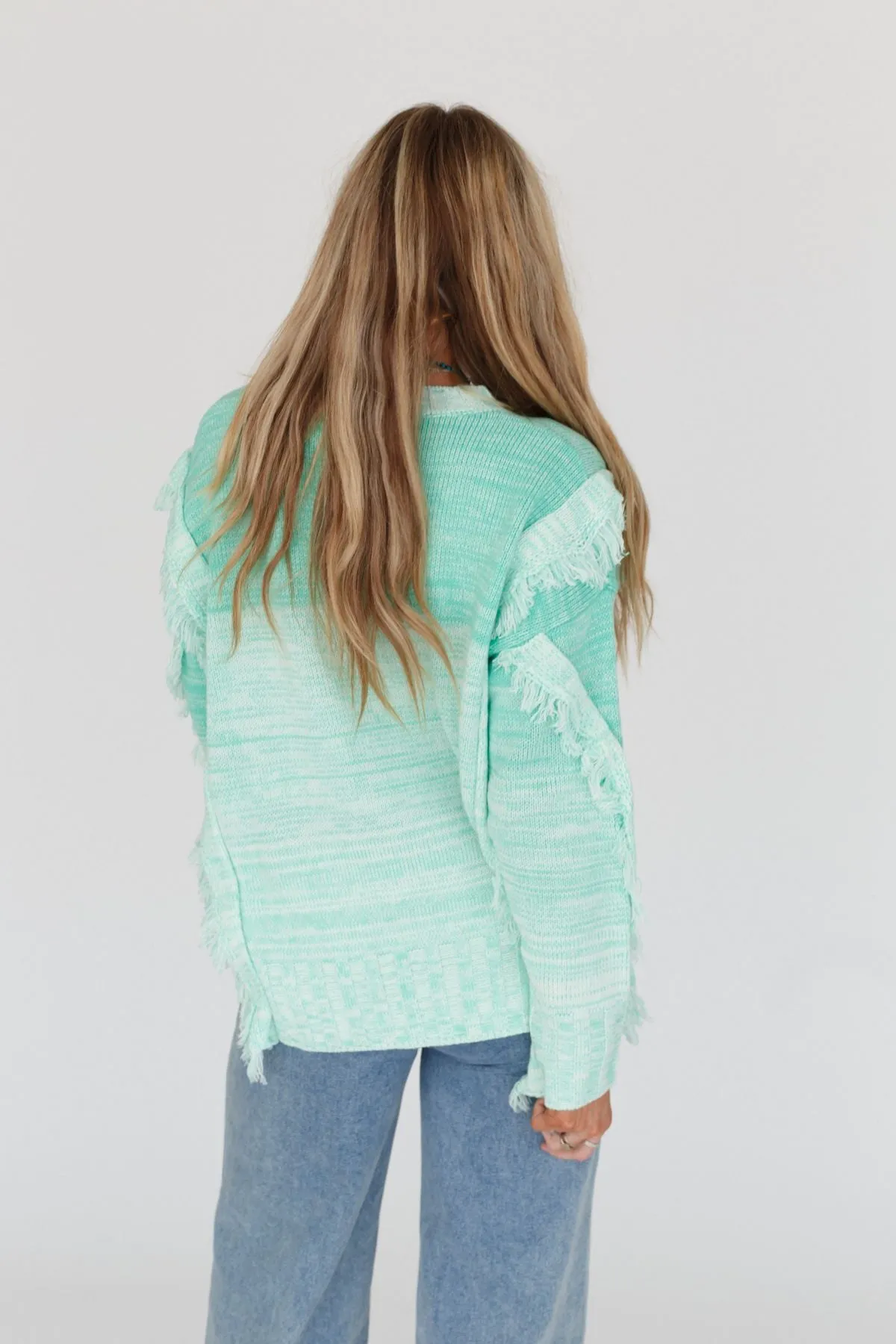 Fade Away Fringe Sweater - Seafoam