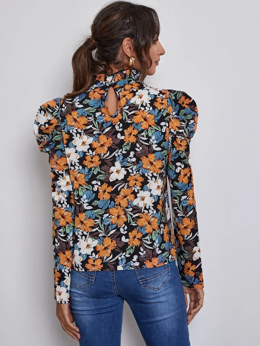 Frill Mock Neck Floral Top