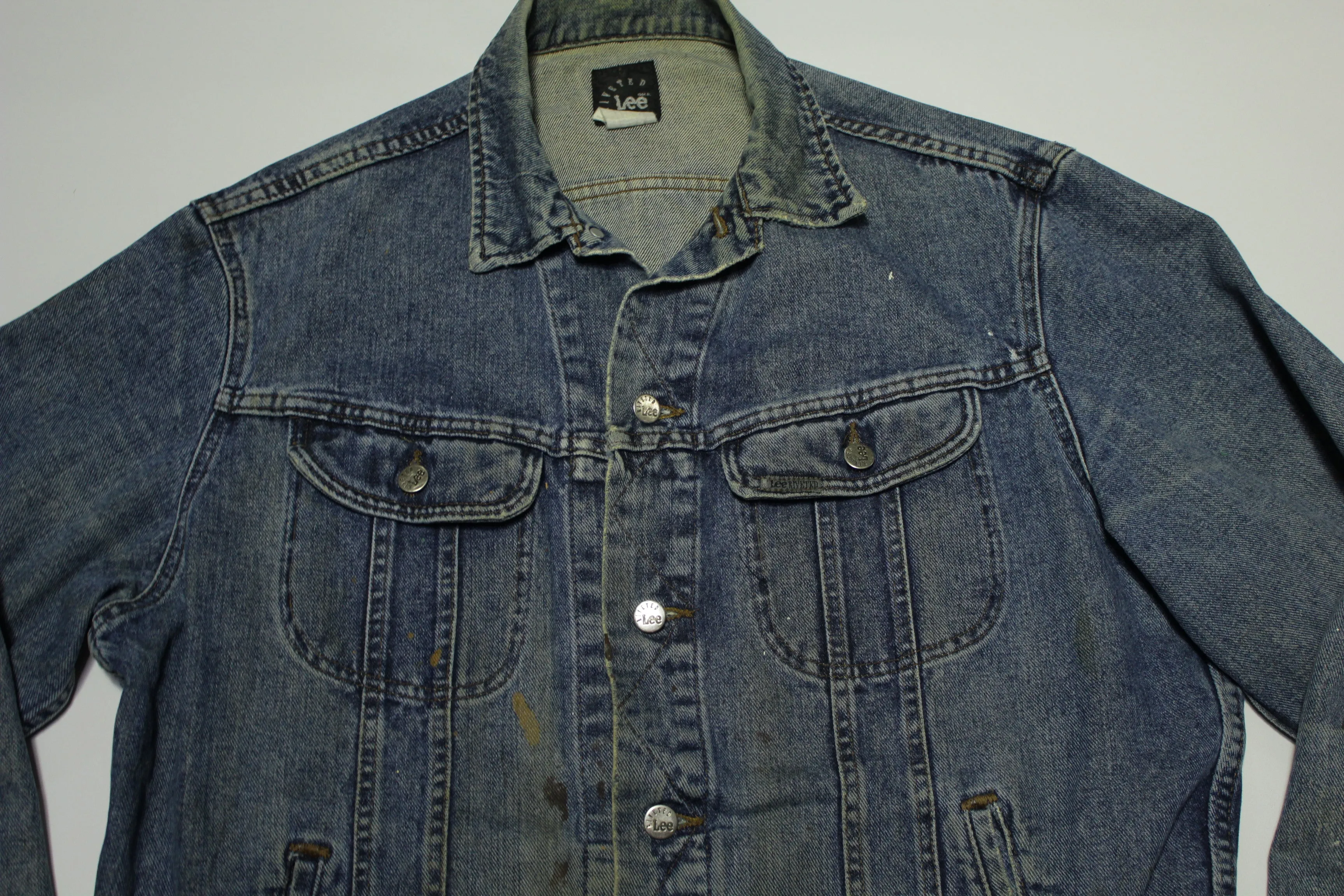 Lee Riveted Vintage 90's Denim Blue Distressed Jean Jacket