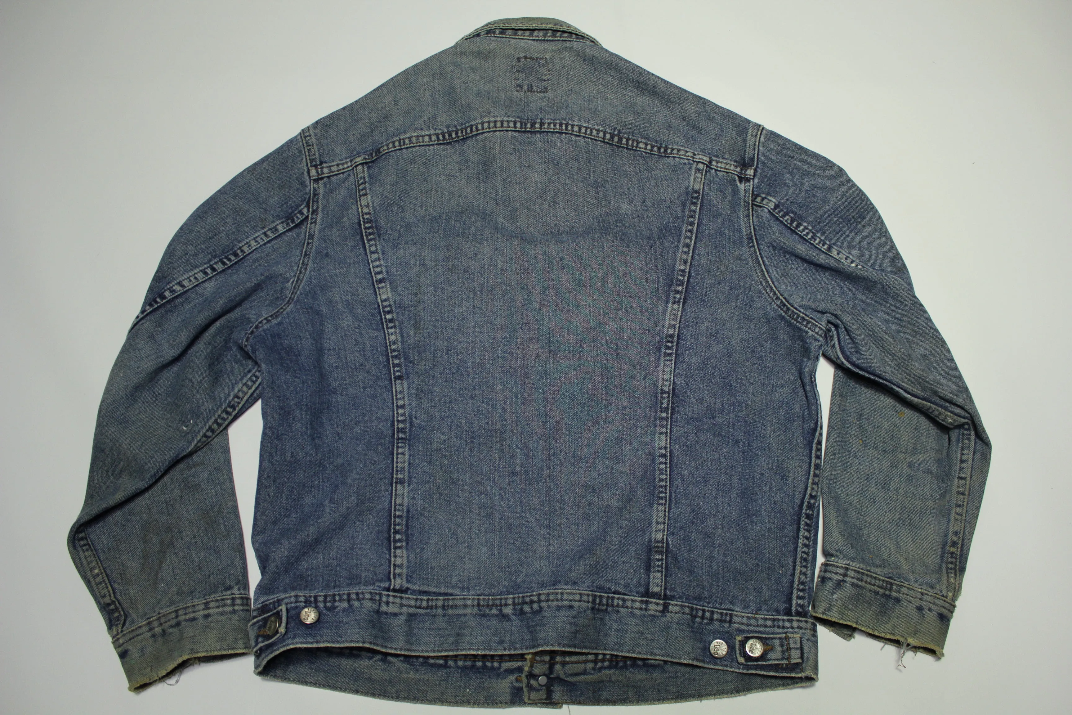 Lee Riveted Vintage 90's Denim Blue Distressed Jean Jacket