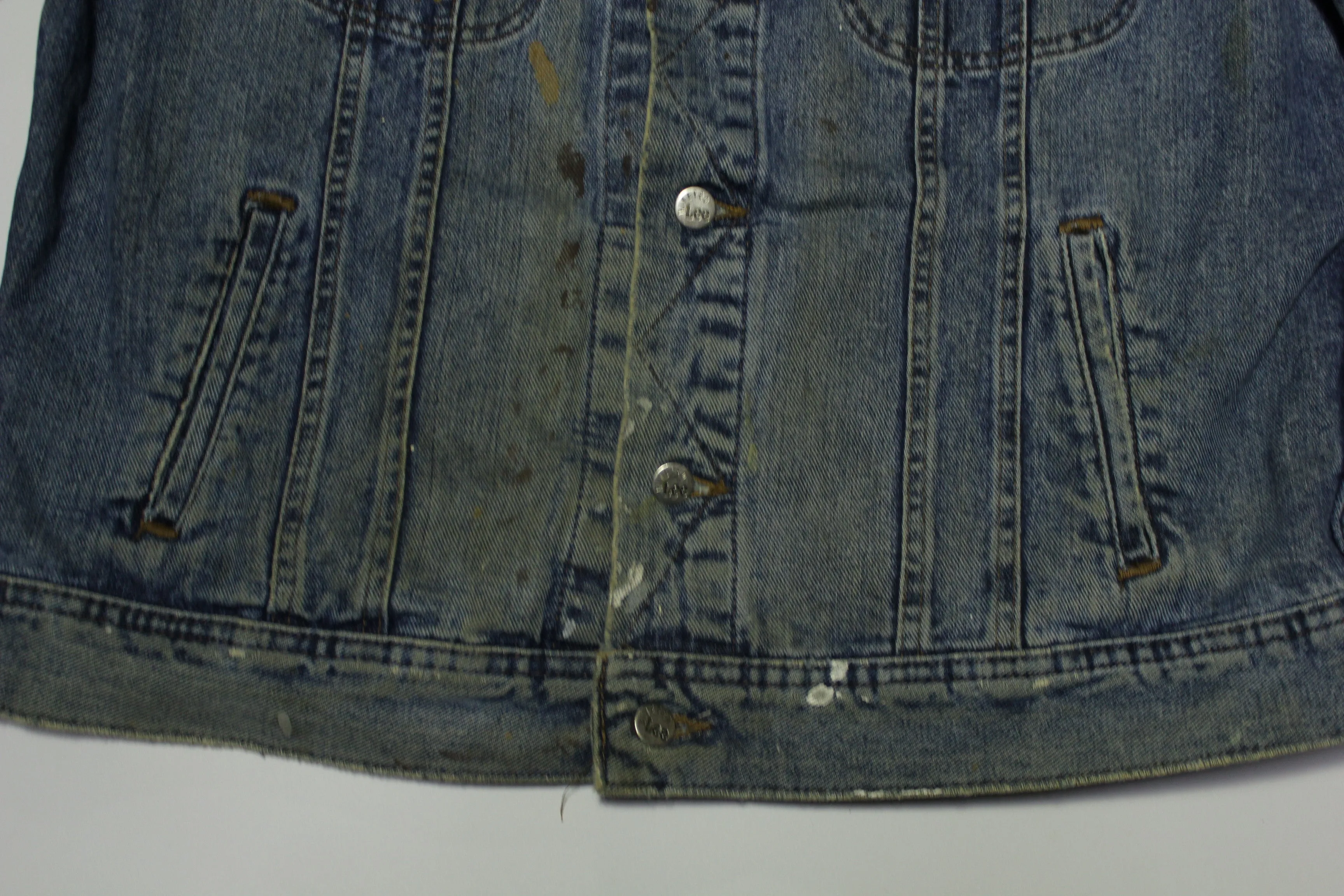 Lee Riveted Vintage 90's Denim Blue Distressed Jean Jacket