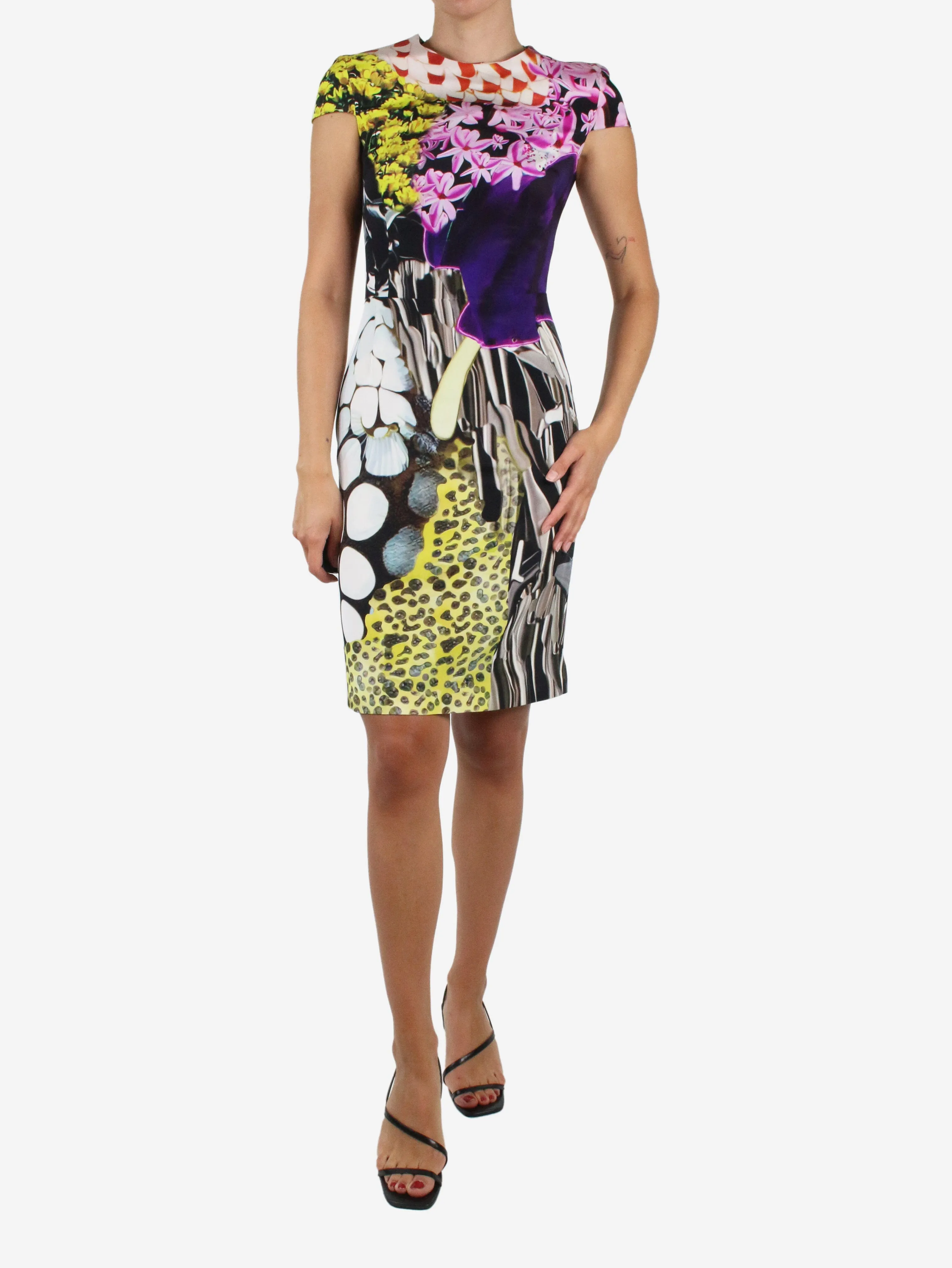 Multicoloured silk floral printed dress - size UK 8