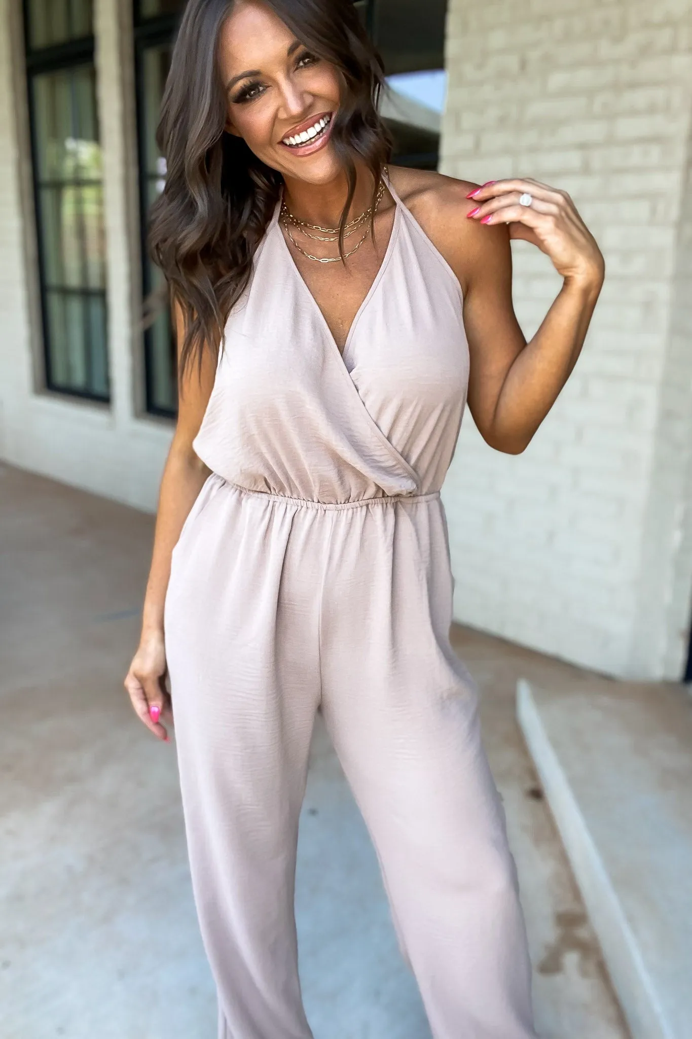 My Only Desire Mocha V-Neck Jumpsuit