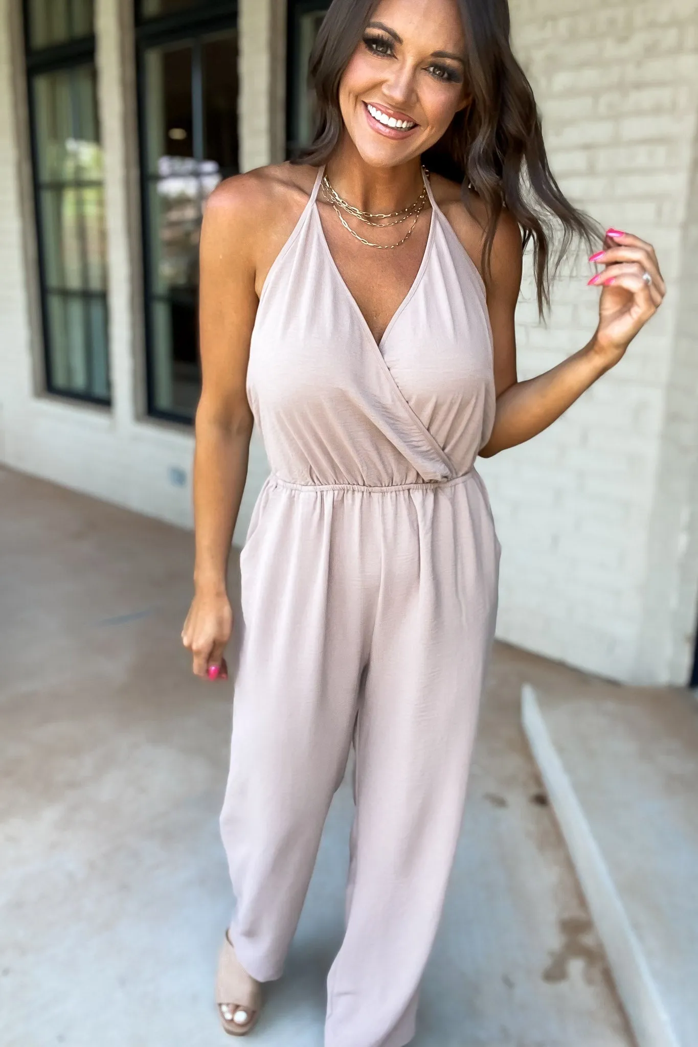 My Only Desire Mocha V-Neck Jumpsuit