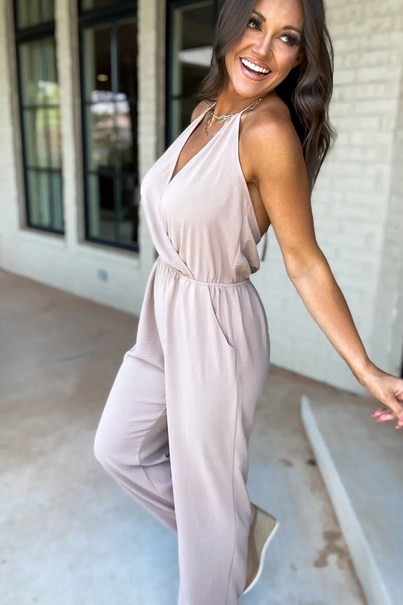 My Only Desire Mocha V-Neck Jumpsuit