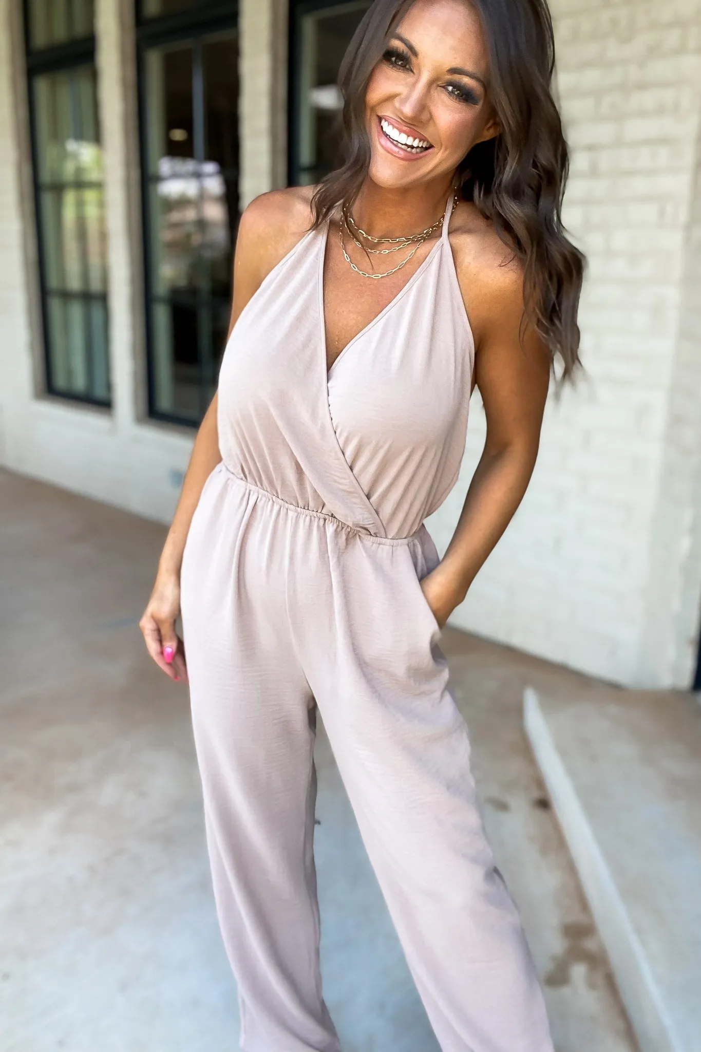 My Only Desire Mocha V-Neck Jumpsuit