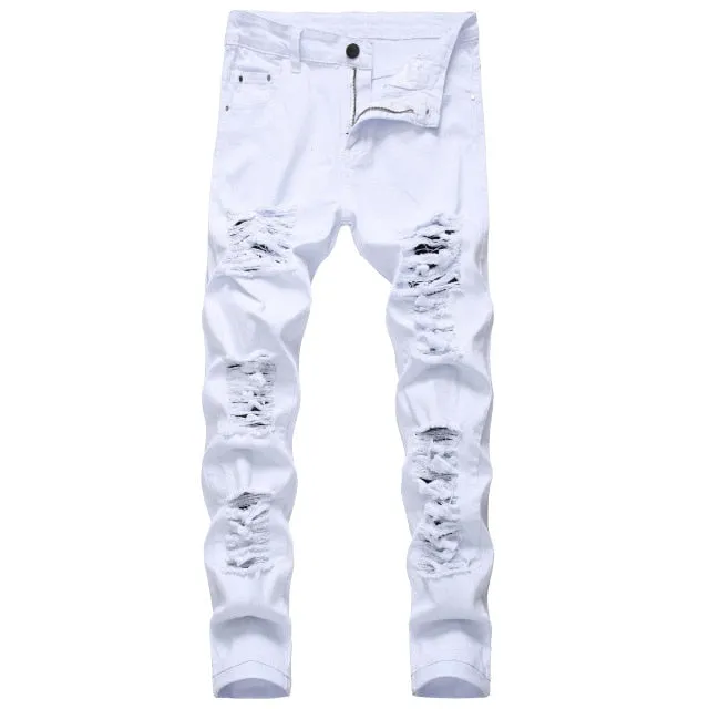 New men's ripped  design denim white Jeans. Slim fit.