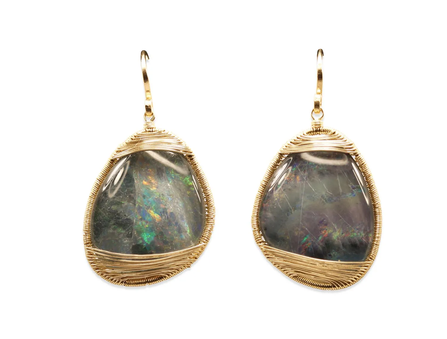 Opal Drop Earrings in 14K Yellow Gold