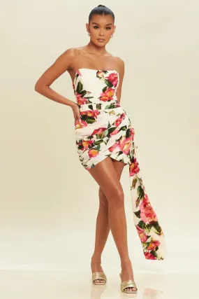 Roses Side Drape Mini Dress