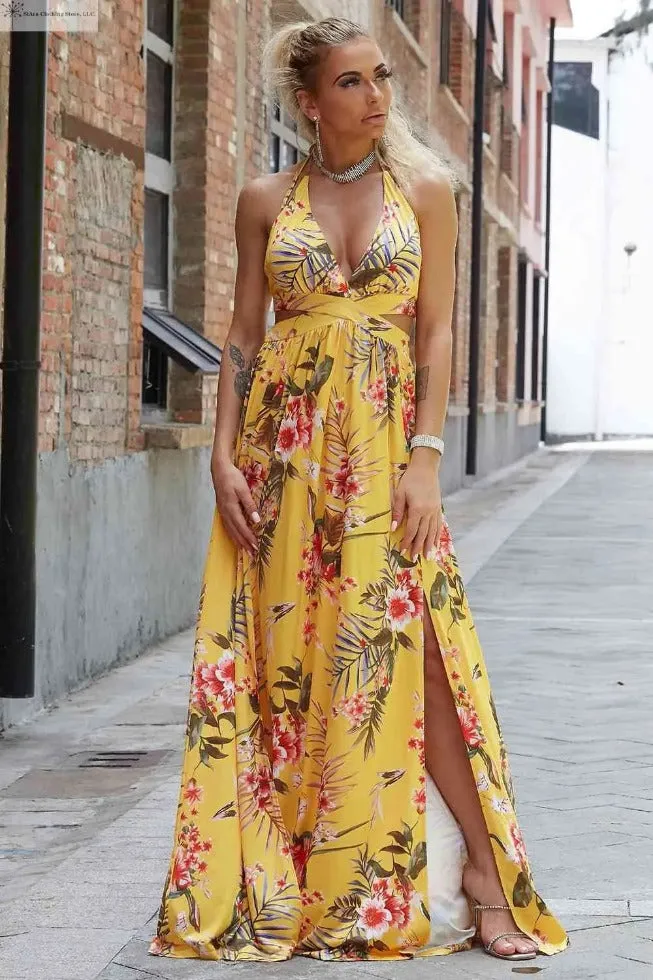 Side Slit Maxi Dress Floral