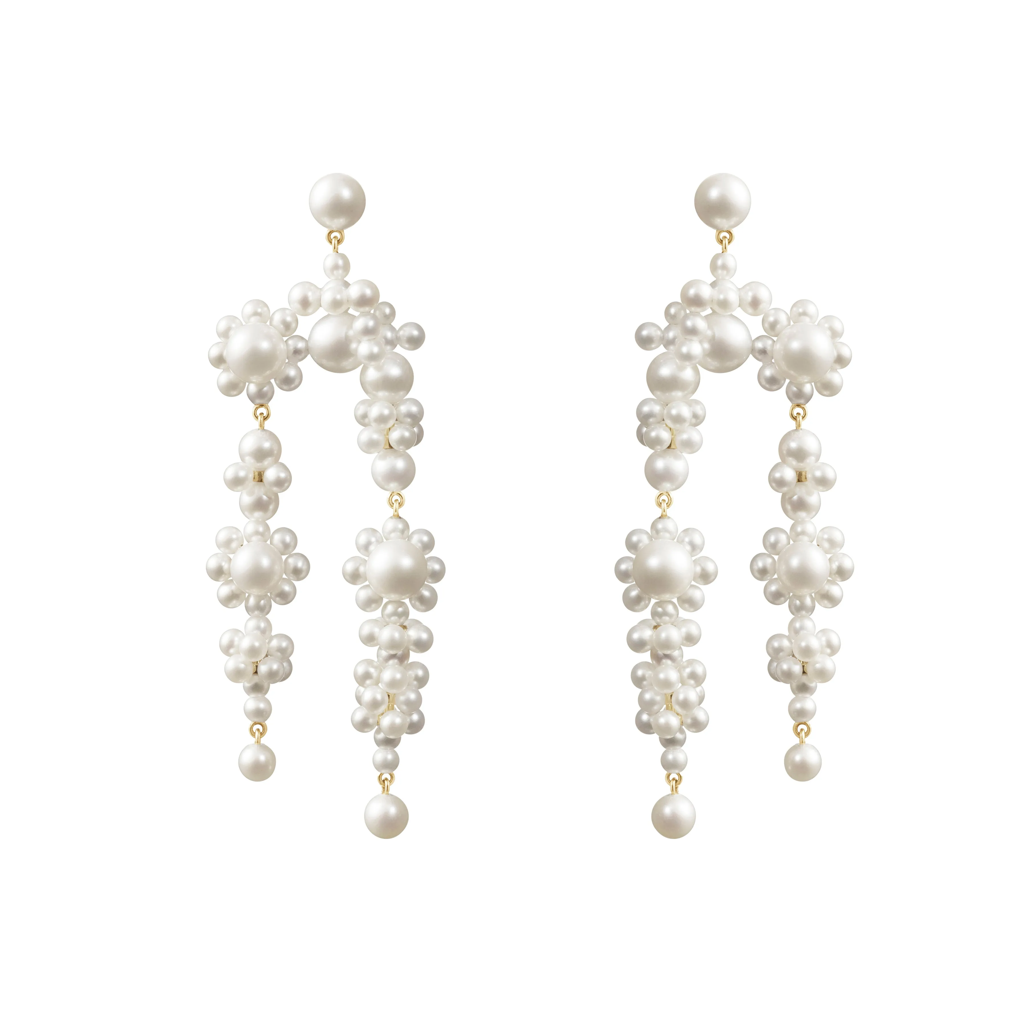 Sophie Bille Brahe - Fontaine Bellis - Drop Earrings with Pearls, Yellow Gold