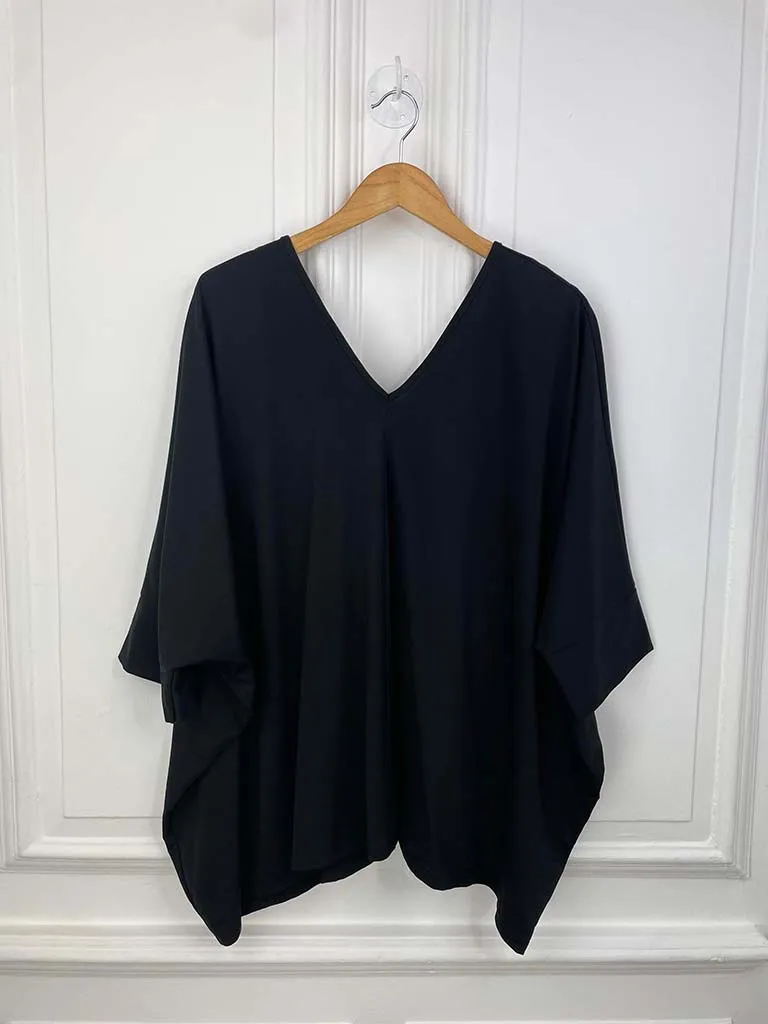 V-Neck Draped Boxy Top - Black