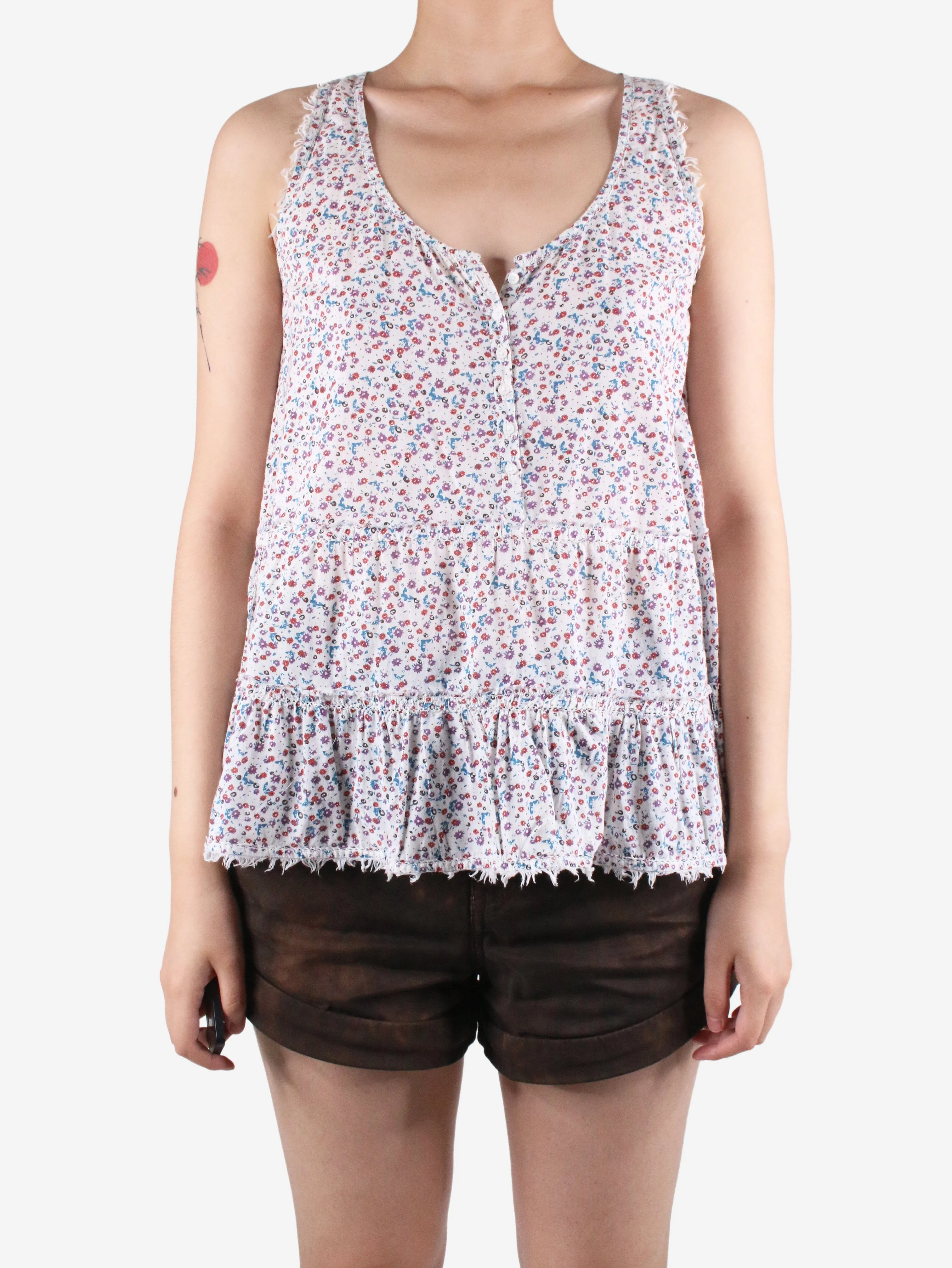 White sleeveless floral print - size S